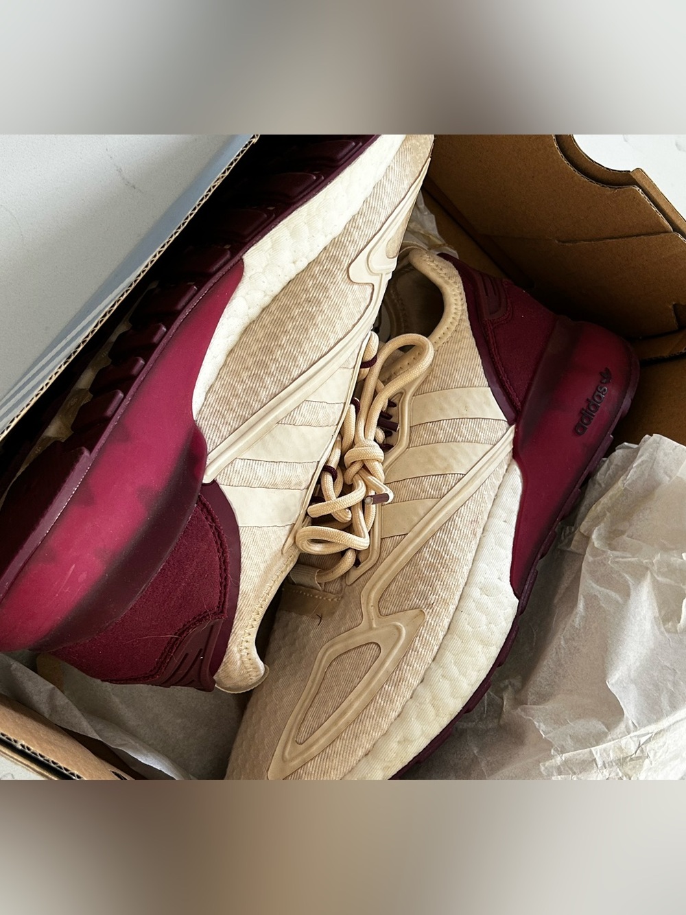 Adidas zx 2k boost maroon/cream size 7